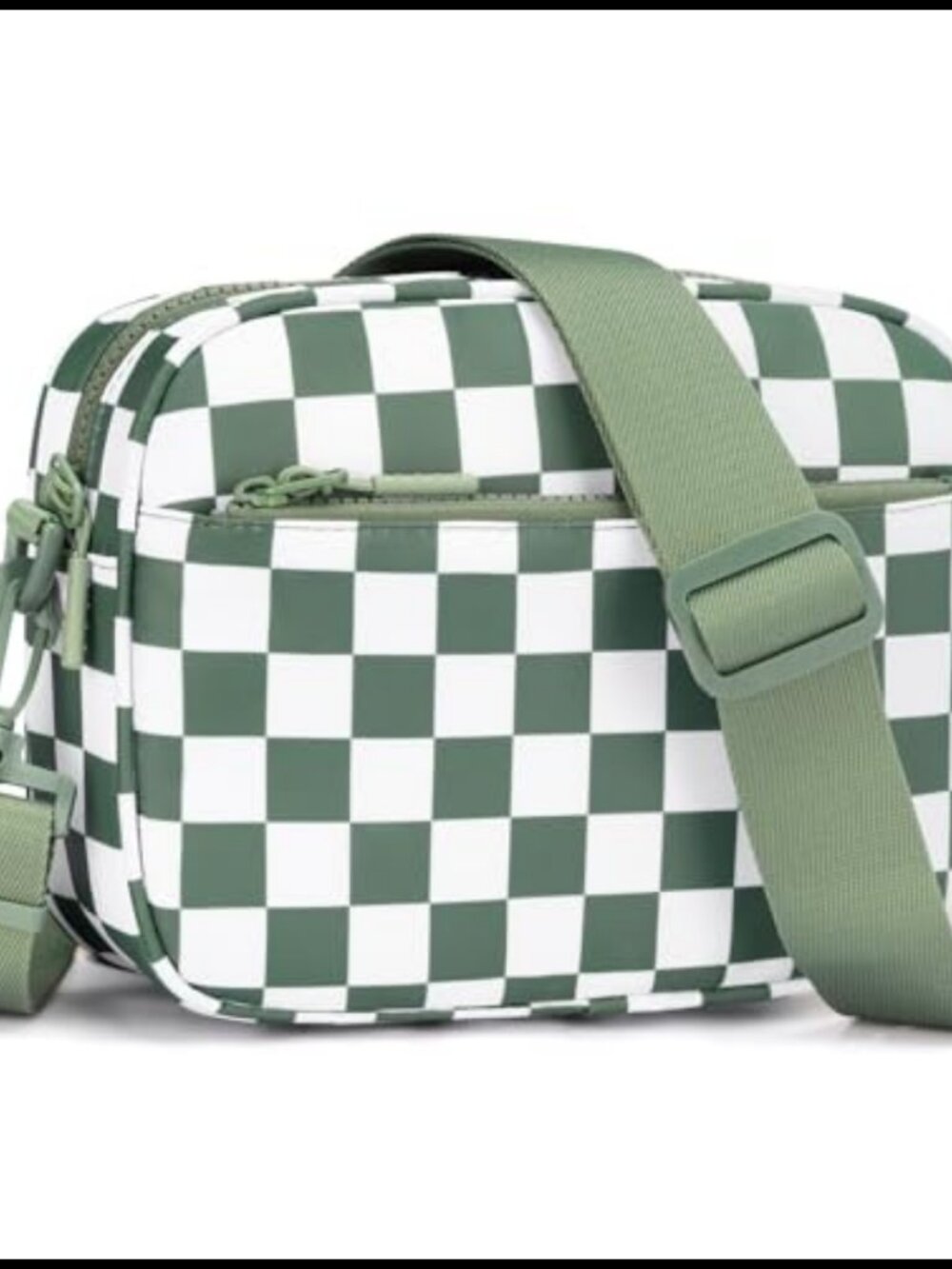 Small Checkered Nylon Crossbody Bag Wide Strap Shoulder Purse